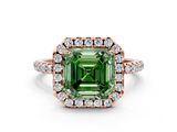Rose gold Fancy Green Asscher  Halo Round Diamond Pavé Band Four-Prong Ring_3