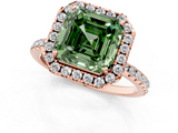 Rose gold Fancy Green Asscher  Halo Round Diamond Pavé Band Four-Prong Ring_4