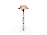 Rose gold Fancy Green Asscher  Halo Round Diamond Pavé Band Four-Prong Ring_5