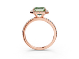Rose gold Fancy Green Asscher  Halo Round Diamond Pavé Band Four-Prong Ring_6
