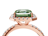 Rose gold Fancy Green Asscher  Halo Round Diamond Pavé Band Four-Prong Ring_7