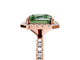 Rose gold Fancy Green Asscher  Halo Round Diamond Pavé Band Four-Prong Ring_8