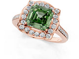 Rose gold Fancy Green Asscher  Halo Round Diamond Pave Band with Four-Prong Setting_58