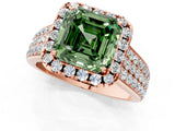 Rose gold Fancy Green Asscher  Halo Round Diamond Pave Band with Prong Setting 1