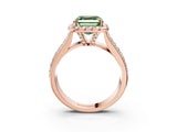 Rose gold Fancy Green Asscher  Halo Round Diamond Pave Band with Prong Setting 3