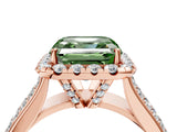 Rose gold Fancy Green Asscher  Halo Round Diamond Pave Band with Prong Setting 4