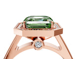 Rose gold Fancy Green Asscher  Halo Solitaire Diamond Ring with Pave Band and Bezel Setting_39