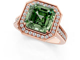 Rose gold Fancy Green Asscher  Halo Solitaire Diamond Ring with Pave Band and Bezel Setting_48