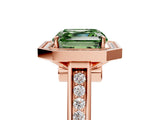 Rose gold Fancy Green Asscher  Halo Solitaire Diamond Ring with Pave Band and Bezel Setting_52