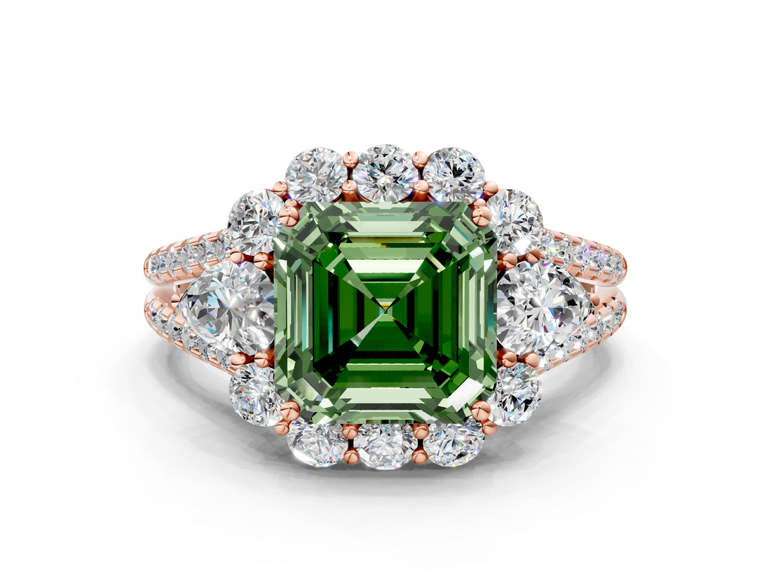 Rose gold Fancy Green Asscher  Halo Split Shank Diamond Engagement Ring with Prong Setting_18