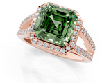 Rose gold Fancy Green Asscher  Halo Split Shank Diamond Ring with Four-Prong Setting_18