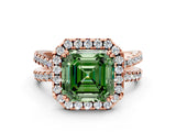 Rose gold Fancy Green Asscher  Halo Split Shank Diamond Ring with Pavé Setting_43