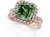Rose gold Fancy Green Asscher  Halo Split Shank Diamond Ring with Pavé Setting_44