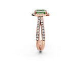 Rose gold Fancy Green Asscher  Halo Split Shank Diamond Ring with Pavé Setting_45