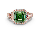 Rose gold Fancy Green Asscher  Halo Split Shank Pave Diamond Ring with Four-Prong Setting_46