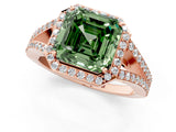 Rose gold Fancy Green Asscher  Halo Split Shank Pave Diamond Ring with Four-Prong Setting_47