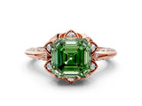 Rose gold Fancy Green Asscher  Halo Split Shank Pave Diamond Ring with Petal Prong Setting_20