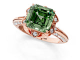 Rose gold Fancy Green Asscher  Halo Split Shank Pave Diamond Ring with Petal Prong Setting_21