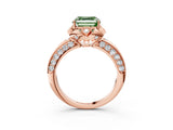 Rose gold Fancy Green Asscher  Halo Split Shank Pave Diamond Ring with Petal Prong Setting_23