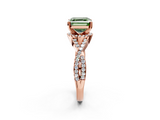 Rose gold Fancy Green Asscher  Halo Twist Band Solitaire Prong Setting Ring_2