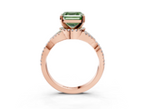 Rose gold Fancy Green Asscher  Halo Twist Band Solitaire Prong Setting Ring_3