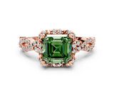 Rose gold Fancy Green Asscher  Halo Twist Band Solitaire Ring with Six-Prong Setting_32