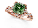 Rose gold Fancy Green Asscher  Halo Twist Band Solitaire Ring with Six-Prong Setting_33