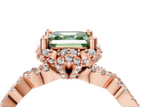 Rose gold Fancy Green Asscher  Halo Twist Band Solitaire Ring with Six-Prong Setting_36
