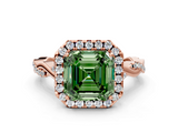 Rose gold Fancy Green Asscher  Halo Twist Band Solitaire Ring