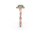 Rose gold Fancy Green Asscher  Halo Twist Band Solitaire Ring_2