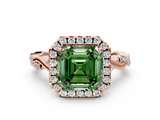 Rose gold Fancy Green Asscher  Halo Twist Band Solitaire Ring_6