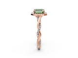 Rose gold Fancy Green Asscher  Halo Twist Band Solitaire Ring_8