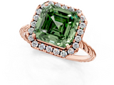 Rose gold Fancy Green Asscher  Halo Twisted Band Four-Prong Diamond Ring_1