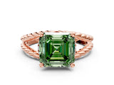 Rose gold Fancy Green Asscher  Halo Twisted Band Four-Prong Ring_33