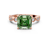 Rose gold Fancy Green Asscher  Milgrain Bezel Diamond Engagement Ring with Solitaire Prong Setting_29