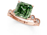 Rose gold Fancy Green Asscher  Milgrain Bezel Diamond Engagement Ring with Solitaire Prong Setting_30