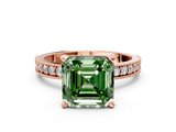 Rose gold Fancy Green Asscher  Milgrain Pave Diamond Engagement Ring with Four-Prong Setting