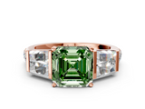Rose gold Fancy Green Asscher  Solitaire Baguette Side Stone Channel Set Engagement Ring