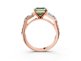 Rose gold Fancy Green Asscher  Solitaire Baguette Side Stone Channel Set Engagement Ring_3