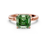 Rose gold Fancy Green Asscher  Solitaire Beaded Band with Four-Prong Setting