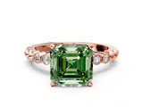 Rose gold Fancy Green Asscher  Solitaire Bezel Accent Diamond Engagement Ring with Beaded Band and Four-Prong Setting