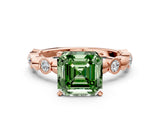 Rose gold Fancy Green Asscher  Solitaire Bezel-Set Diamond Ring with Beaded Band and Four-Prong Setting_29
