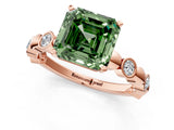 Rose gold Fancy Green Asscher  Solitaire Bezel-Set Diamond Ring with Beaded Band and Four-Prong Setting_30