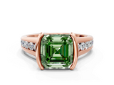 Rose gold Fancy Green Asscher  Solitaire Bezel-Set Diamond Ring with Channel-Set Band_16
