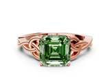 Rose gold Fancy Green Asscher  Solitaire Celtic Knot Engagement Ring with Four-Prong Setting