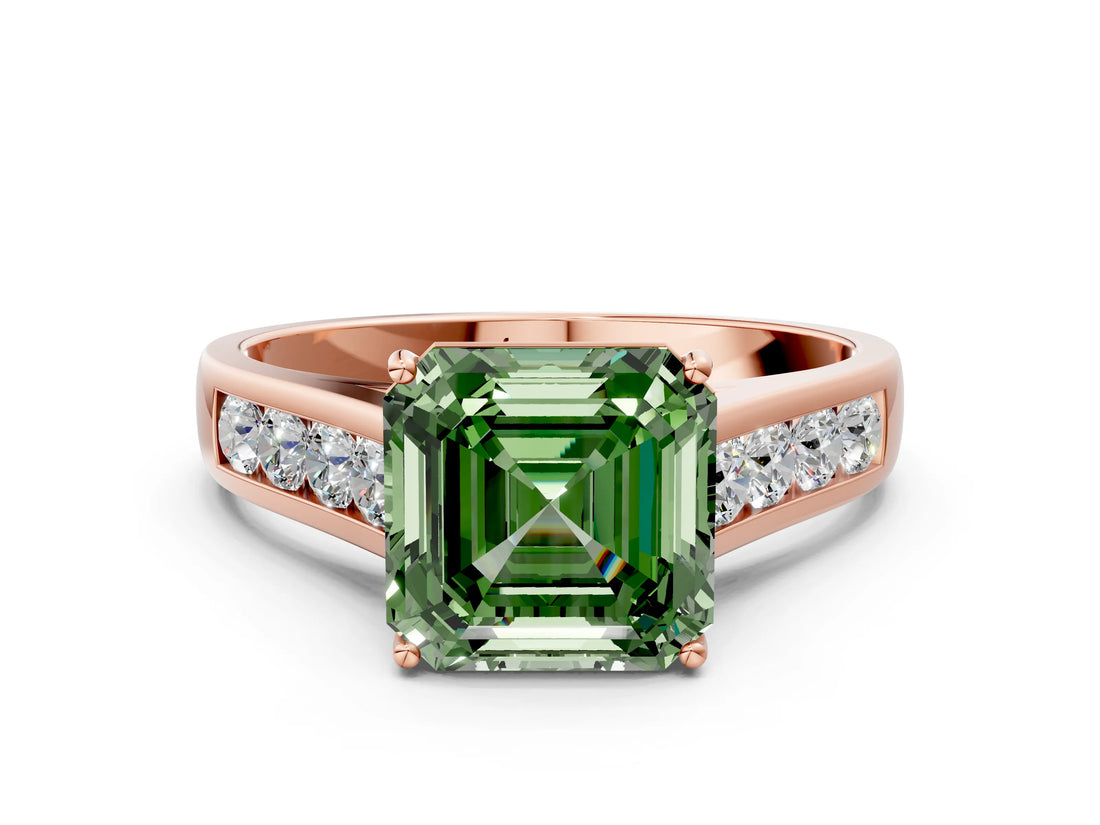 Rose gold Fancy Green Asscher  Solitaire Channel-Set Diamond Engagement Ring with Four-Prong Setting_29