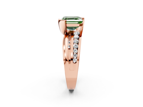 Rose gold Fancy Green Asscher  Solitaire Channel-Set Split Shank Ring with Tension Prong Setting