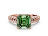 Rose gold Fancy Green Asscher  Solitaire Chevron Pave Diamond Engagement Ring with Six-Prong Setting