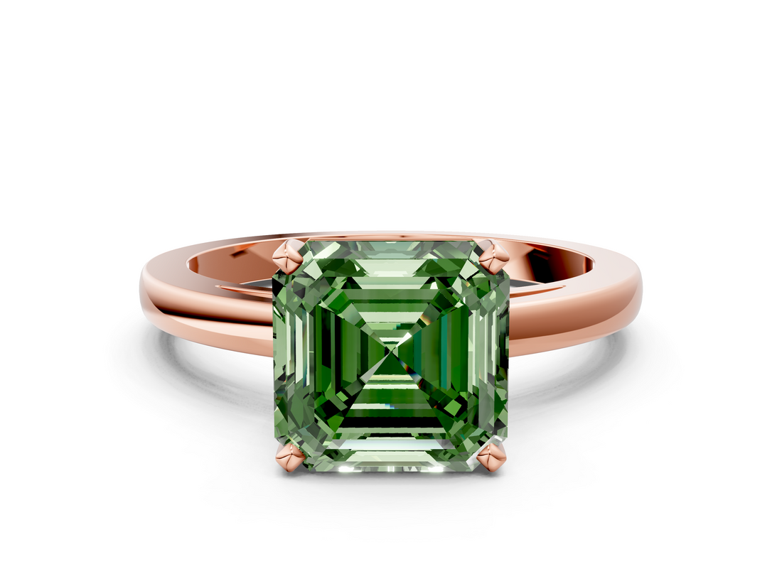 Rose gold Fancy Green Asscher  Solitaire Diamond Engagement Ring with Four-Prong Setting on a Classic Band_19