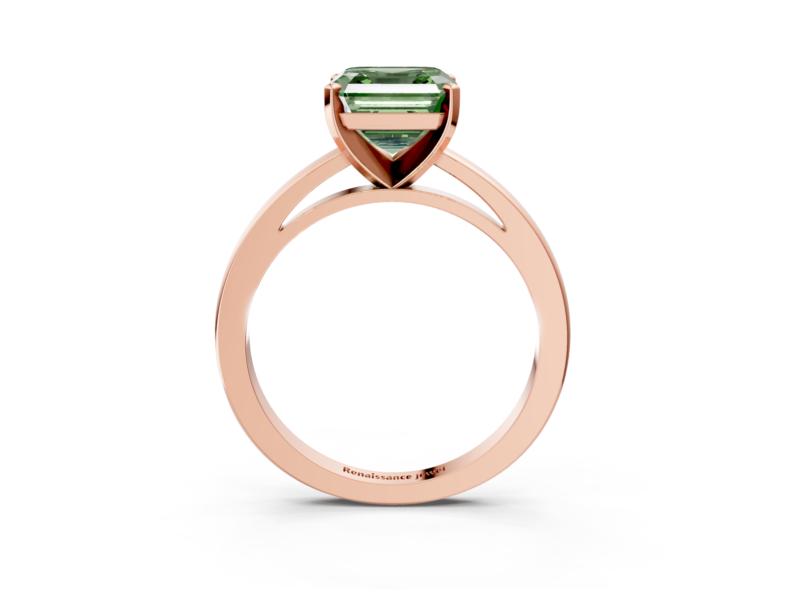 Rose gold Fancy Green Asscher  Solitaire Diamond Engagement Ring with Four-Prong Setting on a Classic Band_22